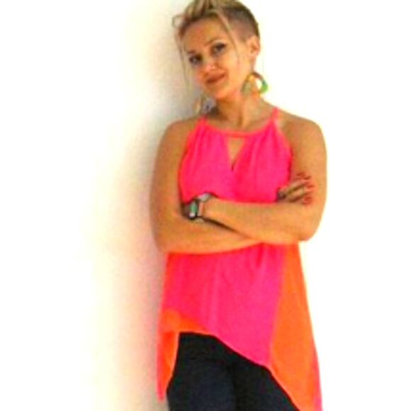 Worthington Top Womens Large Sleeveless Tank Blouse Pink Orange Swing Goddess - Picture 1 of 9